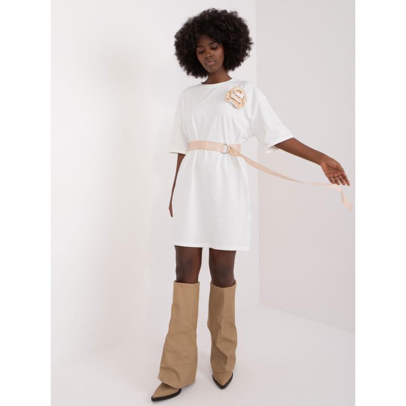 Dámské šaty s páskem mini CHECKA ecru  