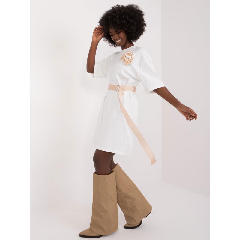 Dámské šaty s páskem mini CHECKA ecru  