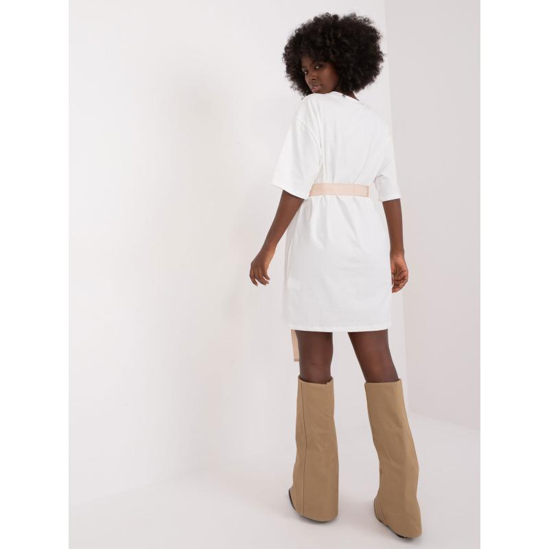Dámské šaty s páskem mini CHECKA ecru  