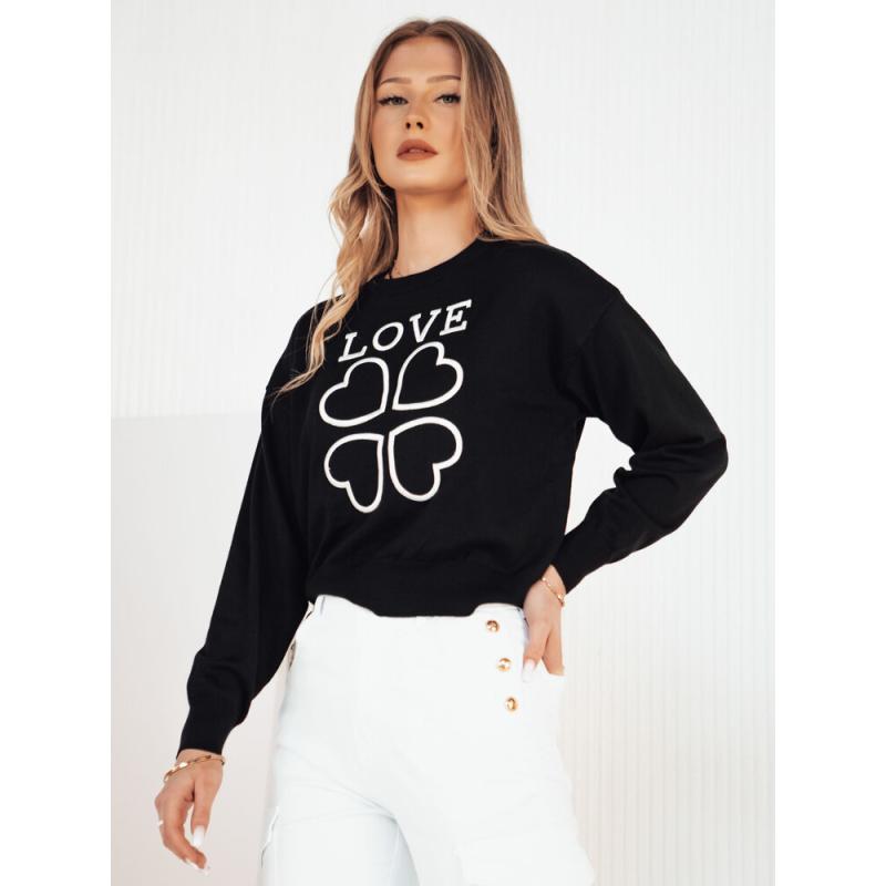 Dámsky sveter s potlačou CLOVER čierny