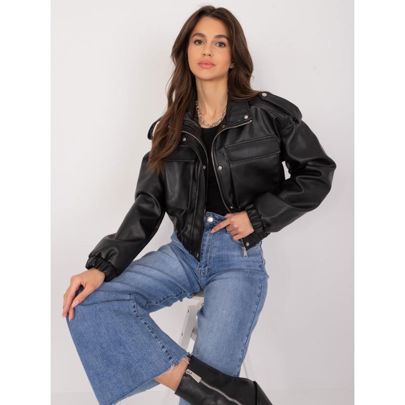 Női ökobőr kabát elasztikus derékszíjjal SET fekete