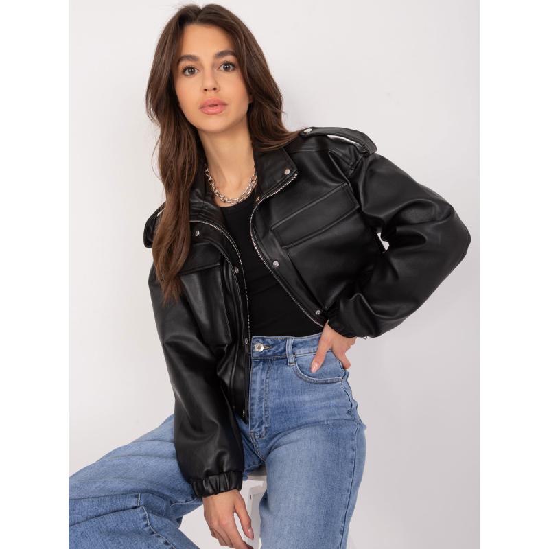 Női ökobőr kabát elasztikus derékszíjjal SET fekete