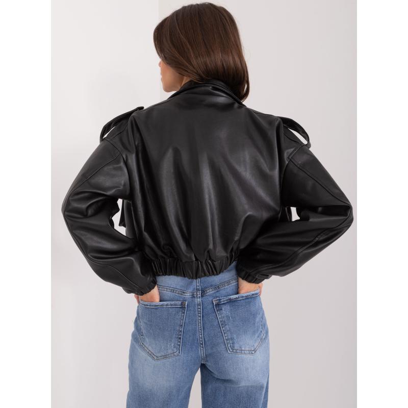 Női ökobőr kabát elasztikus derékszíjjal SET fekete