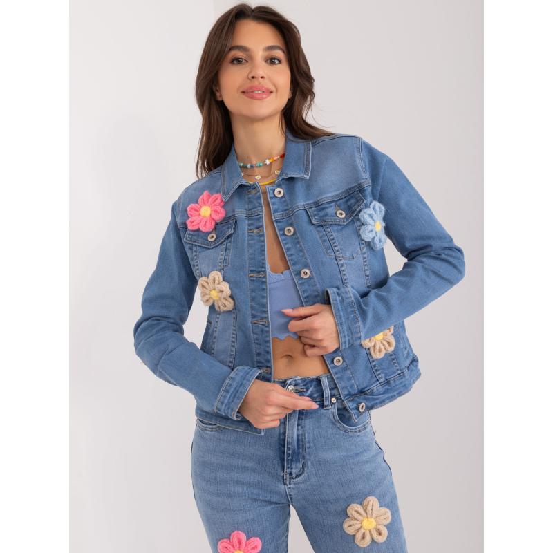 Női dzseki applikációkkal JEANS kék