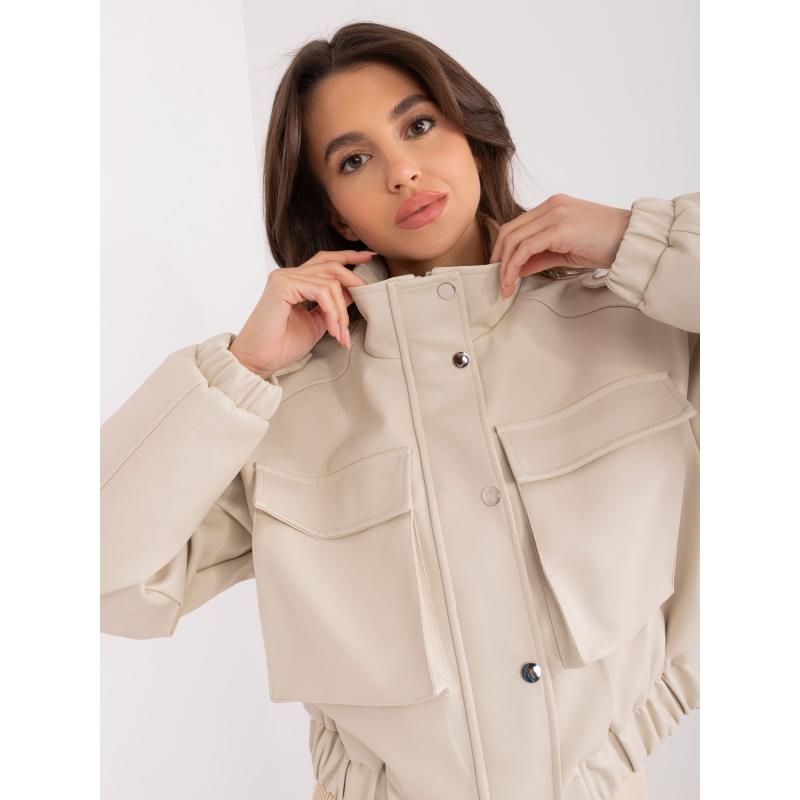 Női öko bőrdzseki MOTO bézs