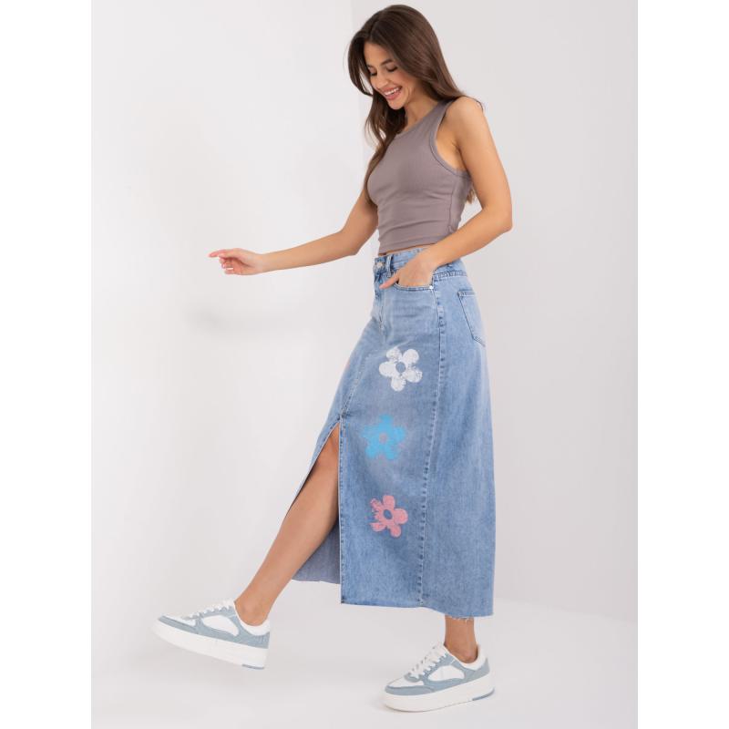Dámská sukně s potiskem džínová midi KOPA modrá 