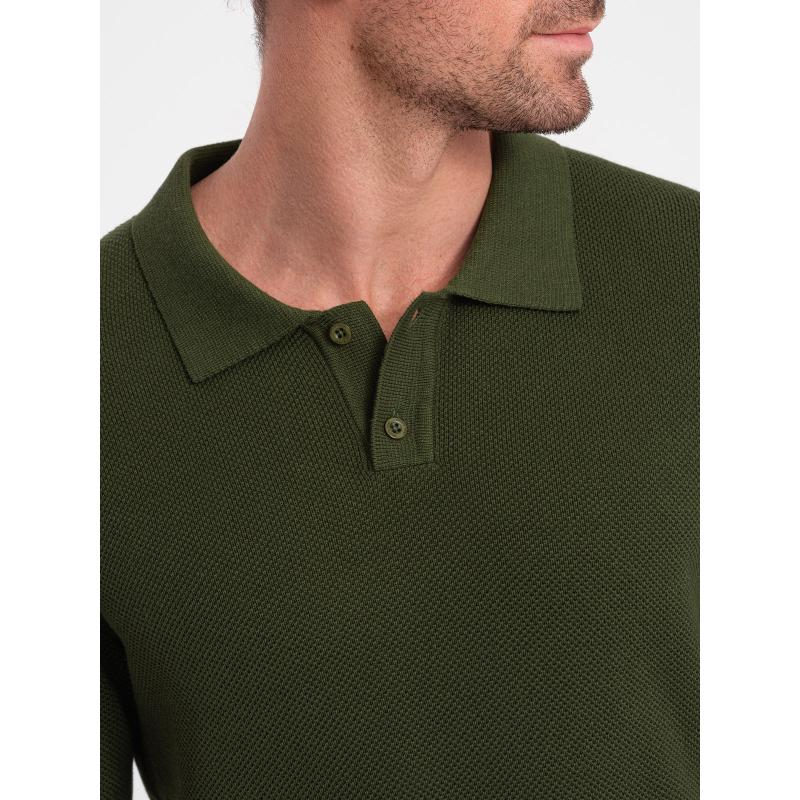 Pánská strukturovaná pletená polokošile V1 OM-POSS-0117 olivová 