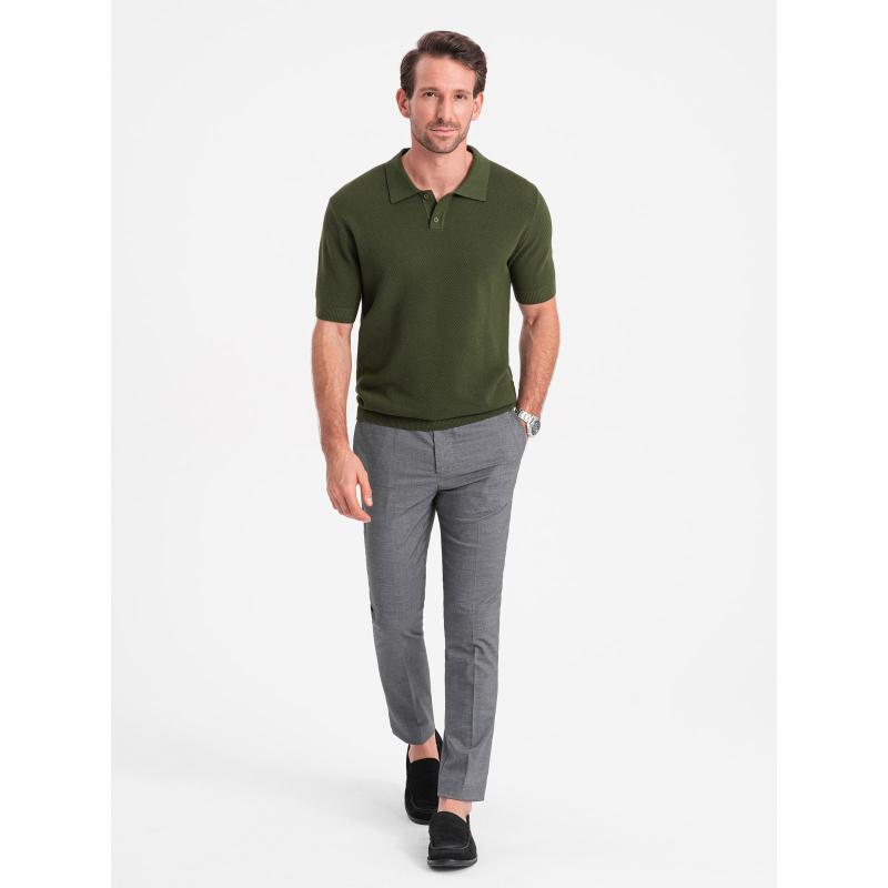 Pánská strukturovaná pletená polokošile V1 OM-POSS-0117 olivová 