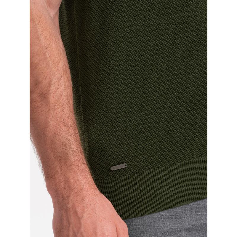 Pánská strukturovaná pletená polokošile V1 OM-POSS-0117 olivová 