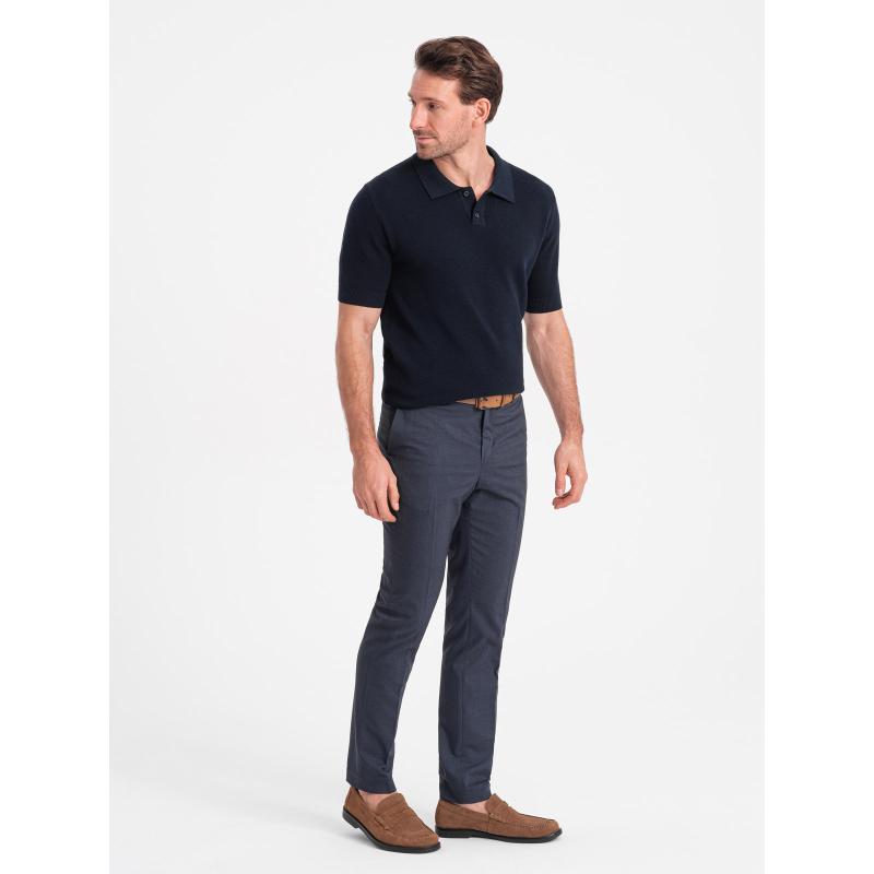 Pánská strukturovaná pletená polokošile V2 OM-POSS-0117 tmavě modrá 