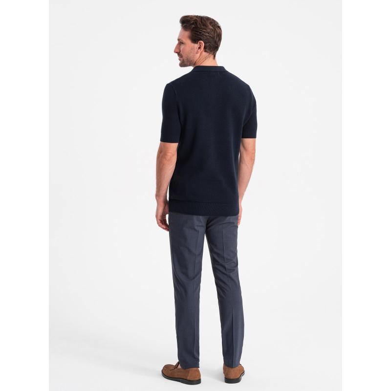 Pánská strukturovaná pletená polokošile V2 OM-POSS-0117 tmavě modrá 