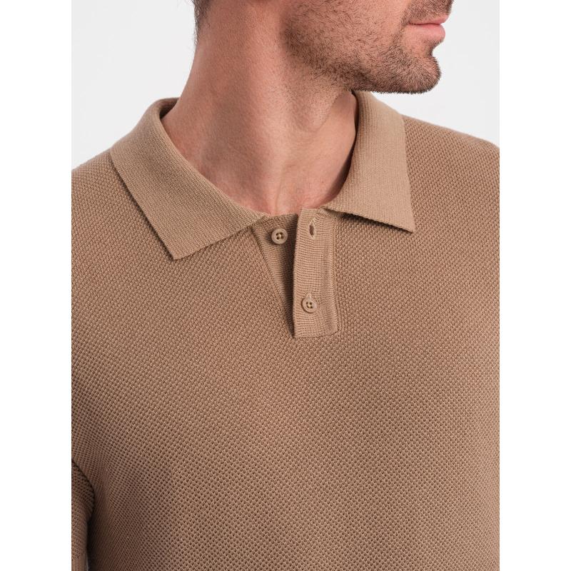 Férfi strukturált kötött pólóing V3 OM-POSS-0117 világosbarna
