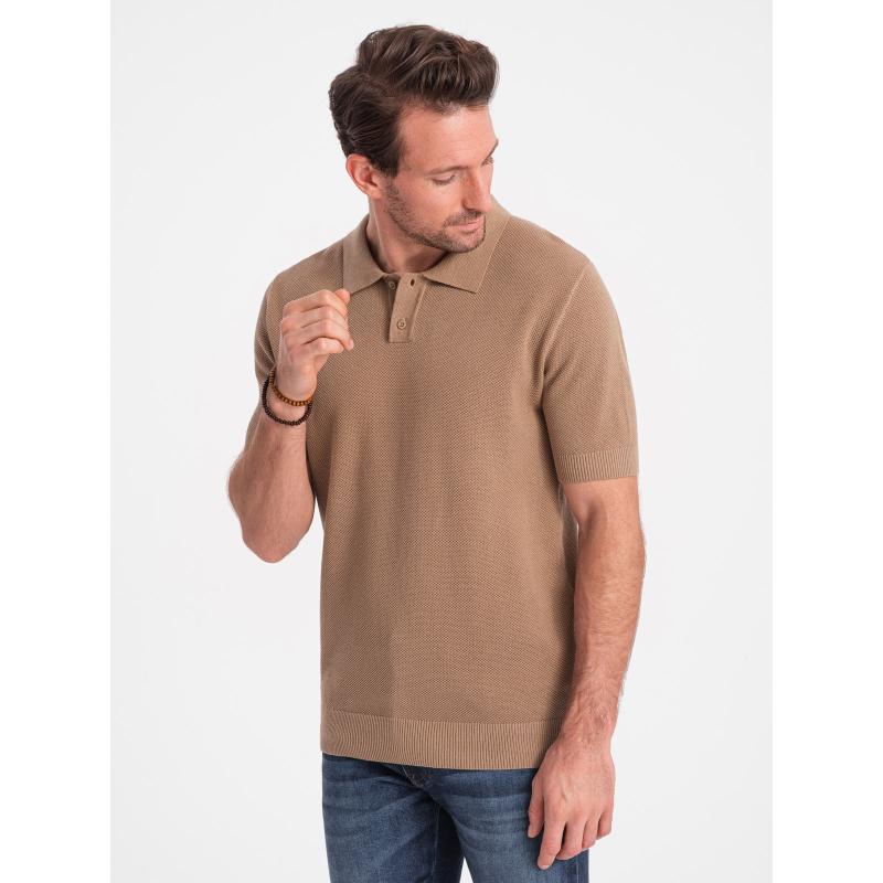 Férfi strukturált kötött pólóing V3 OM-POSS-0117 világosbarna