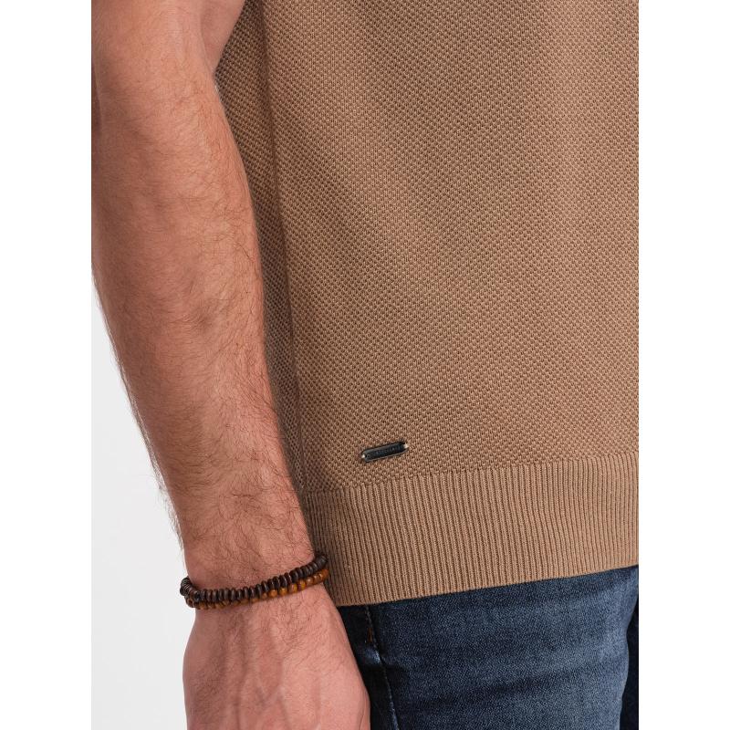 Férfi strukturált kötött pólóing V3 OM-POSS-0117 világosbarna