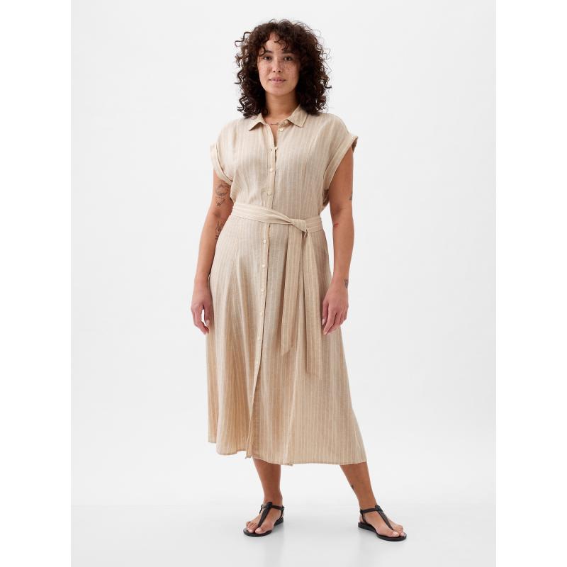 Vászon ing midi ruha