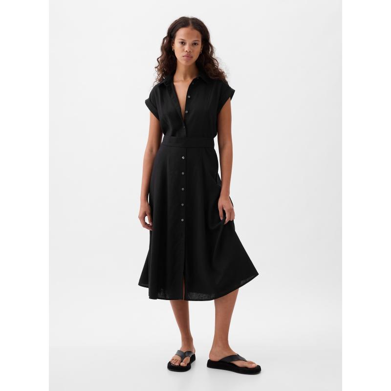 Vászon ing midi ruha