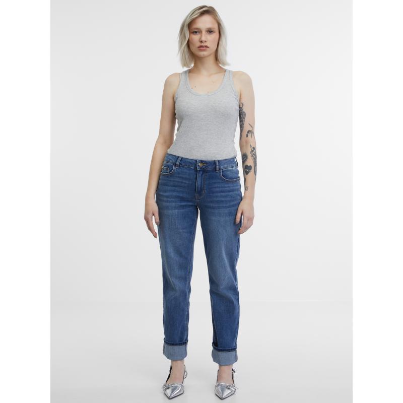 Sötétkék női egyenes farmer