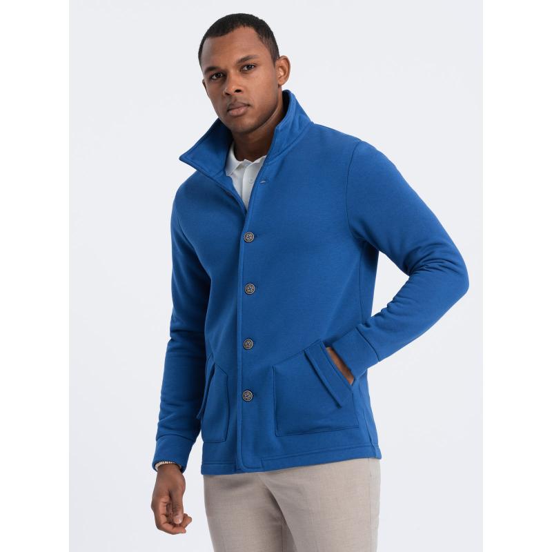 Pánska voľnočasová mikina s golierom na gombíky V1 OM-SSZP-0171 modrá