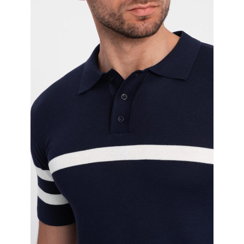 Pánská polokošile z měkkého úpletu s kontrastními pruhy  V2 OM-POSS-0118 tmavě modrá