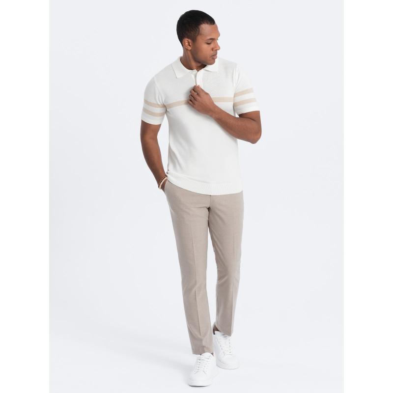 Pánská polokošile z měkkého úpletu s kontrastními pruhy V3 OM-POSS-0118 krémová 