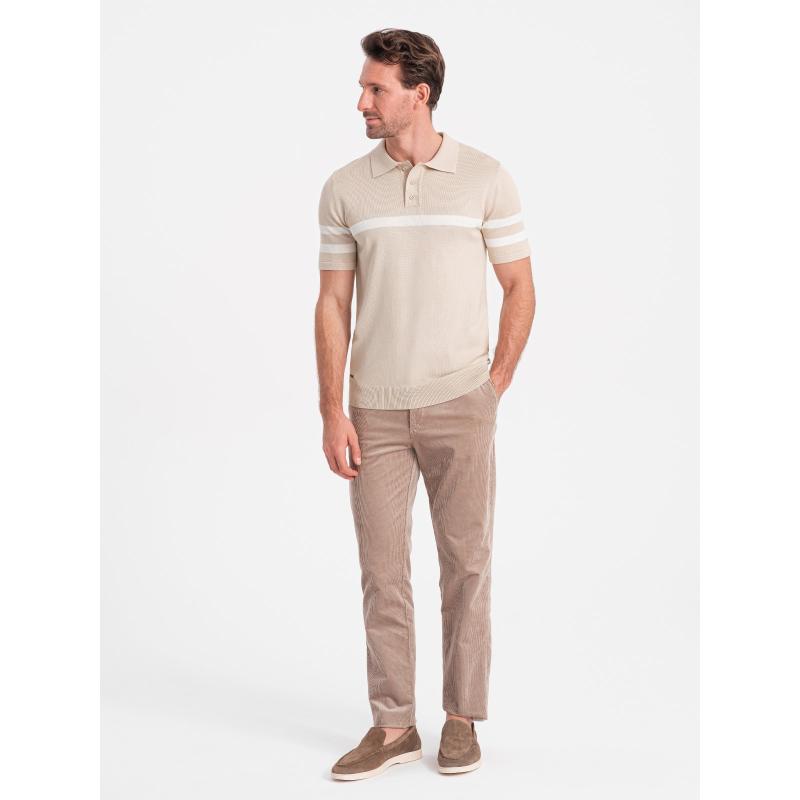 Pánská polokošile z měkkého úpletu s kontrastními pruhy V4 OM-POSS-0118 béžová 