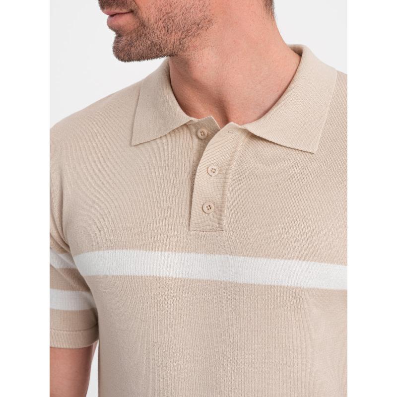 Pánská polokošile z měkkého úpletu s kontrastními pruhy V4 OM-POSS-0118 béžová 