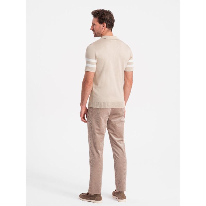 Pánská polokošile z měkkého úpletu s kontrastními pruhy V4 OM-POSS-0118 béžová 