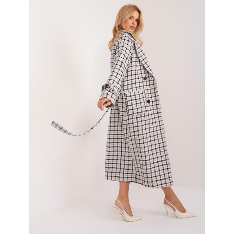 Dámský kabát s páskem DREA ecru a světle modrý 