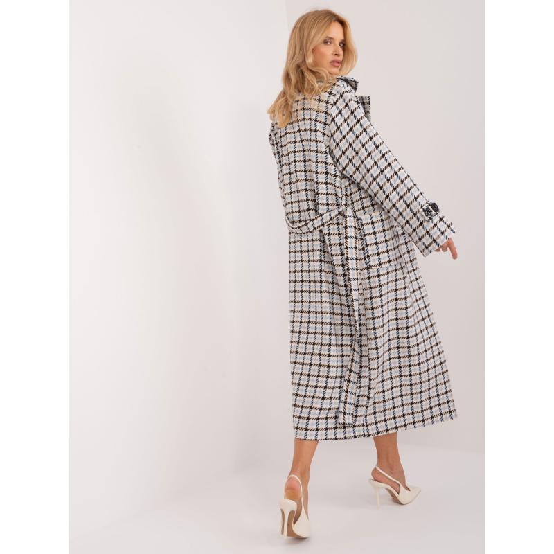 Dámský kabát s páskem DREA ecru a světle modrý 