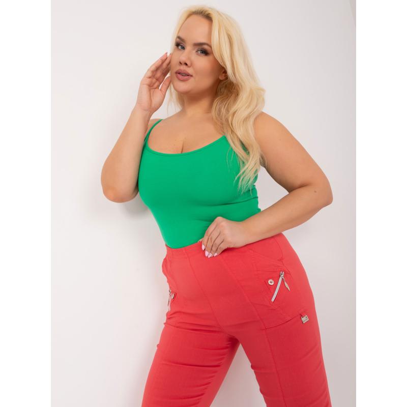 Dámské kalhoty s kapsami 3/4 plus size ROMA korálové 