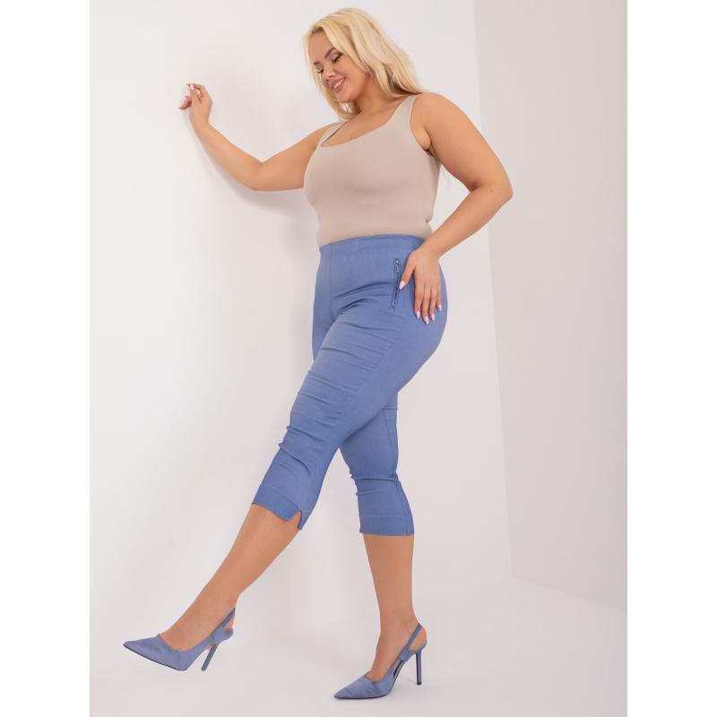 Dámské kalhoty s kapsami 3/4 plus size ROMA modré