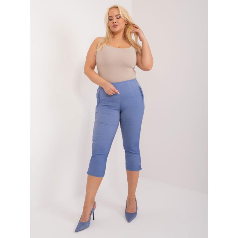 Dámské kalhoty s kapsami 3/4 plus size ROMA modré