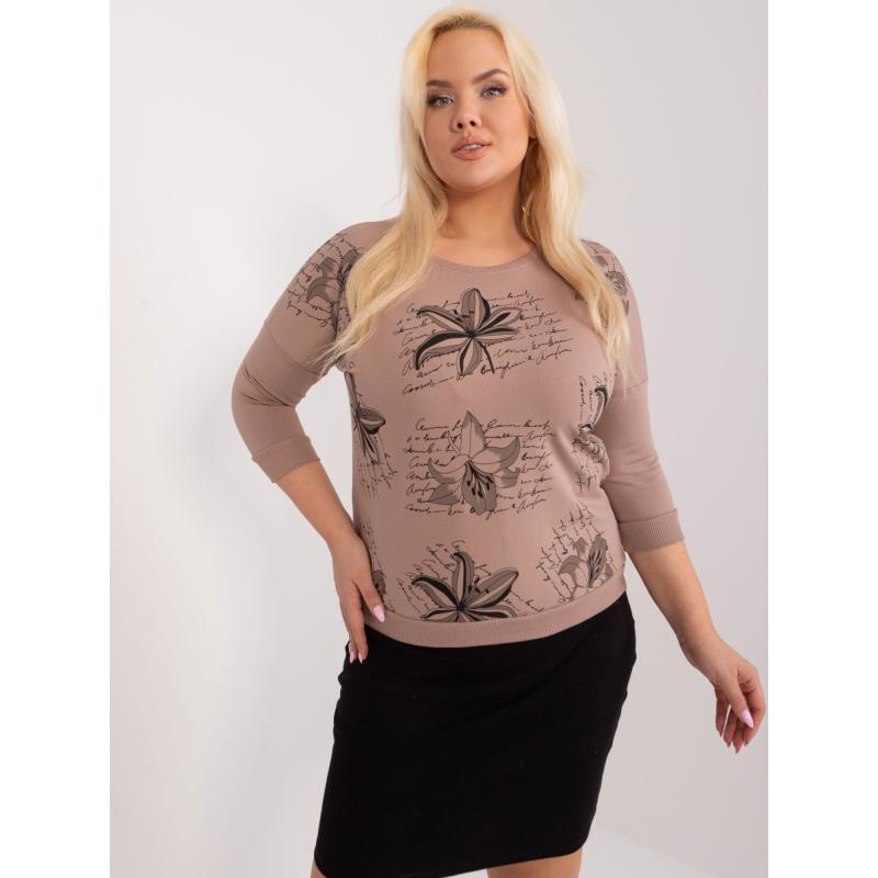 Dámská halenka s 3/4 rukávy plus size EVA tmavě béžová  