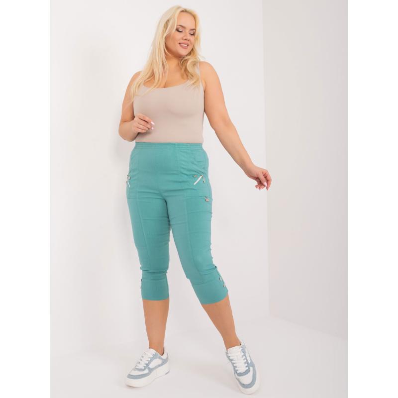Dámské kalhoty s elastickým pasem 3/4 plus size mátové  