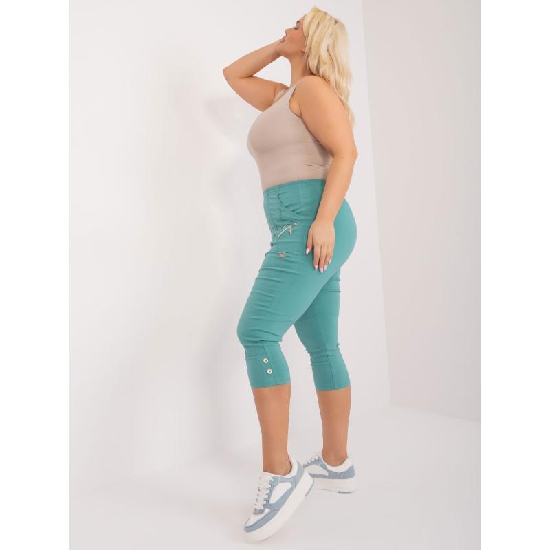 Dámské kalhoty s elastickým pasem 3/4 plus size mátové  