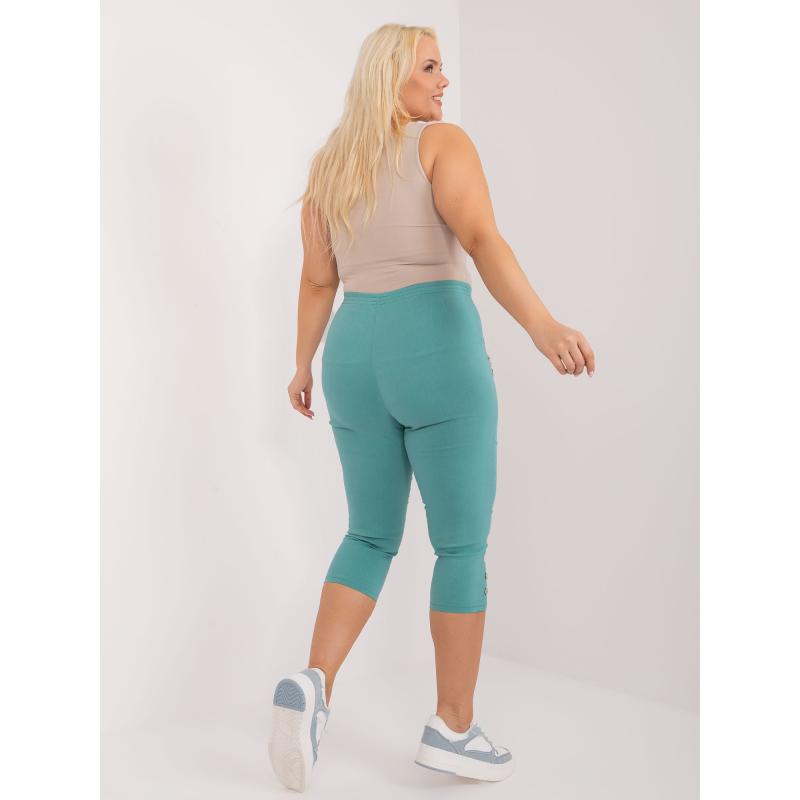 Dámské kalhoty s elastickým pasem 3/4 plus size mátové  