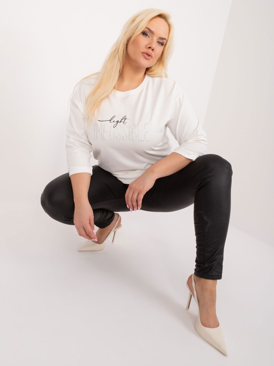 Női blúz plus size díszítő felirattal WEETA ekrü színű