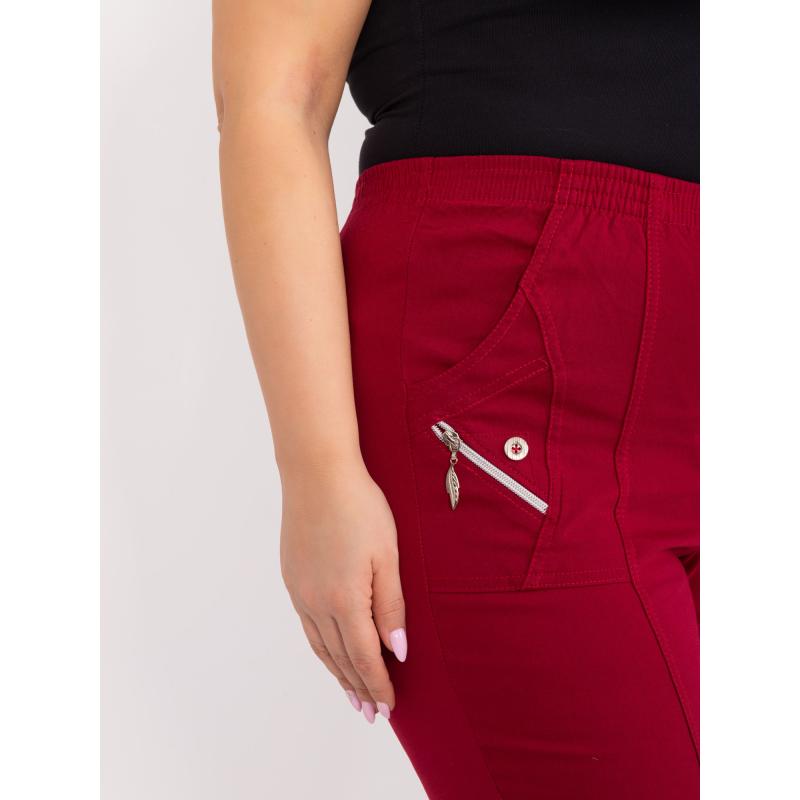 Dámské kalhoty plus size z látky RYBA bordó 