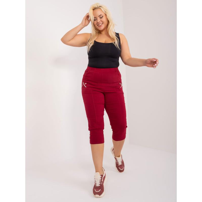 Dámské kalhoty plus size z látky RYBA bordó 