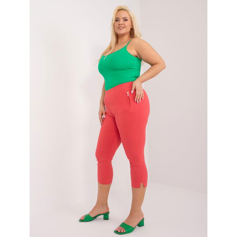 Dámské kalhoty 3/4 plus size bez zapínání LINDA korálové  