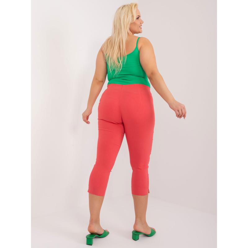 Dámské kalhoty 3/4 plus size bez zapínání LINDA korálové  