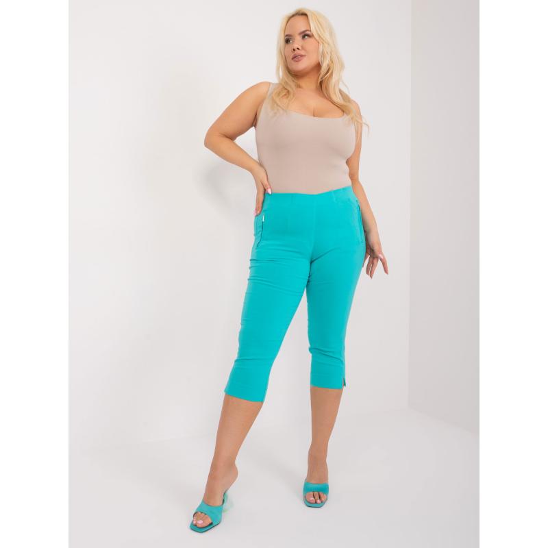 Dámské kalhoty plus size bez zapínání 3/4 TIMA tyrkysové