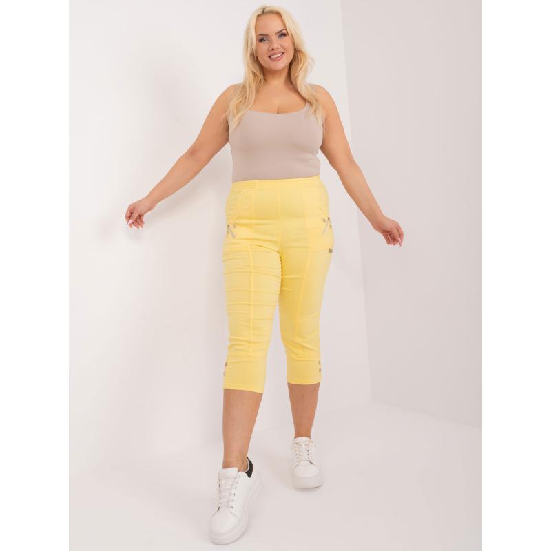Dámské kalhoty plus size 3/4 z látky KOTTA světle žluté  