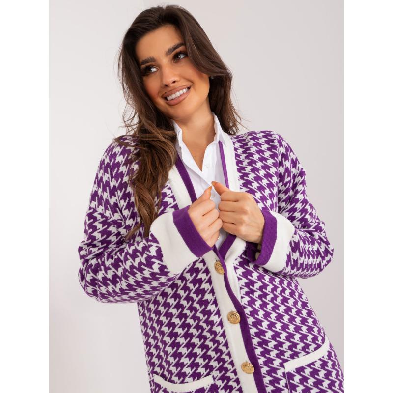 Dámsky sveter na zips GARA fialovo-biely