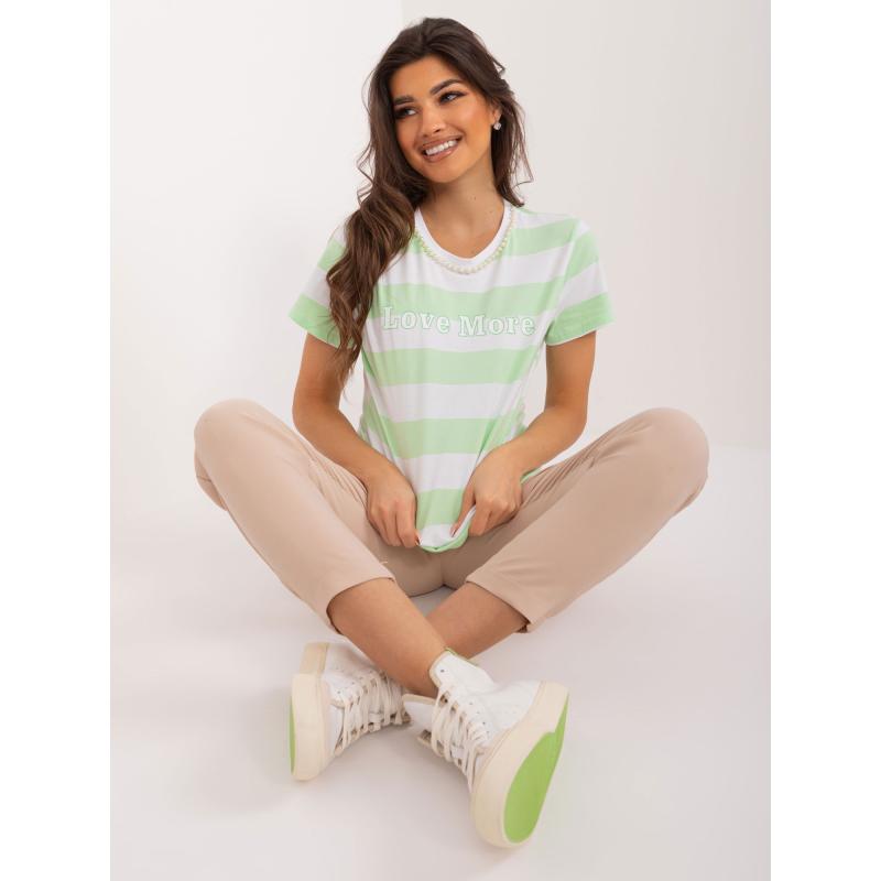 Női nyomtatott póló CURA applikációval világoszöld színben
