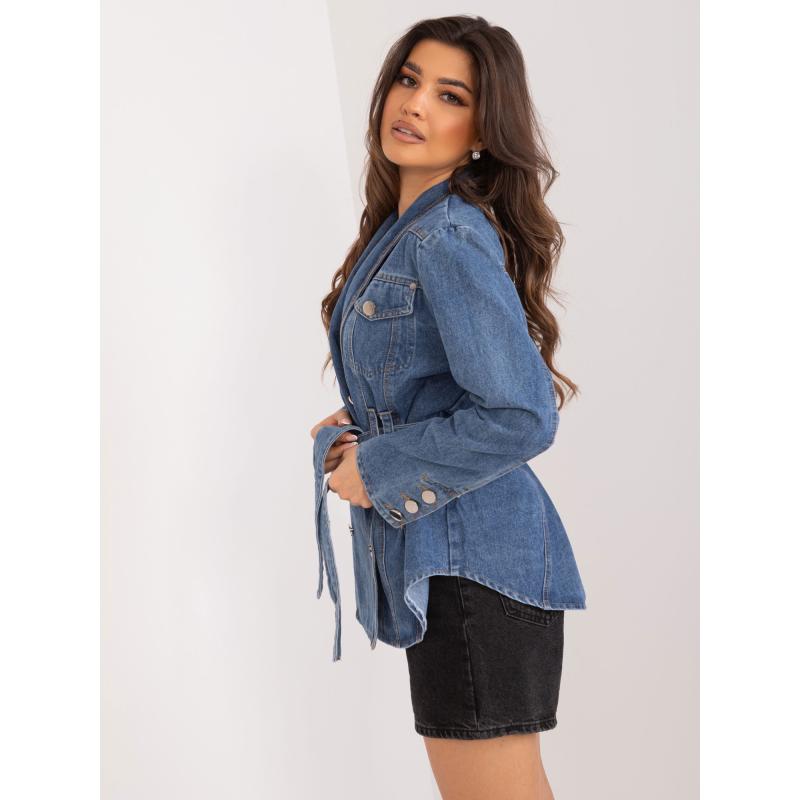 Dámská bunda s páskem džínová LOPA tmavě modrá