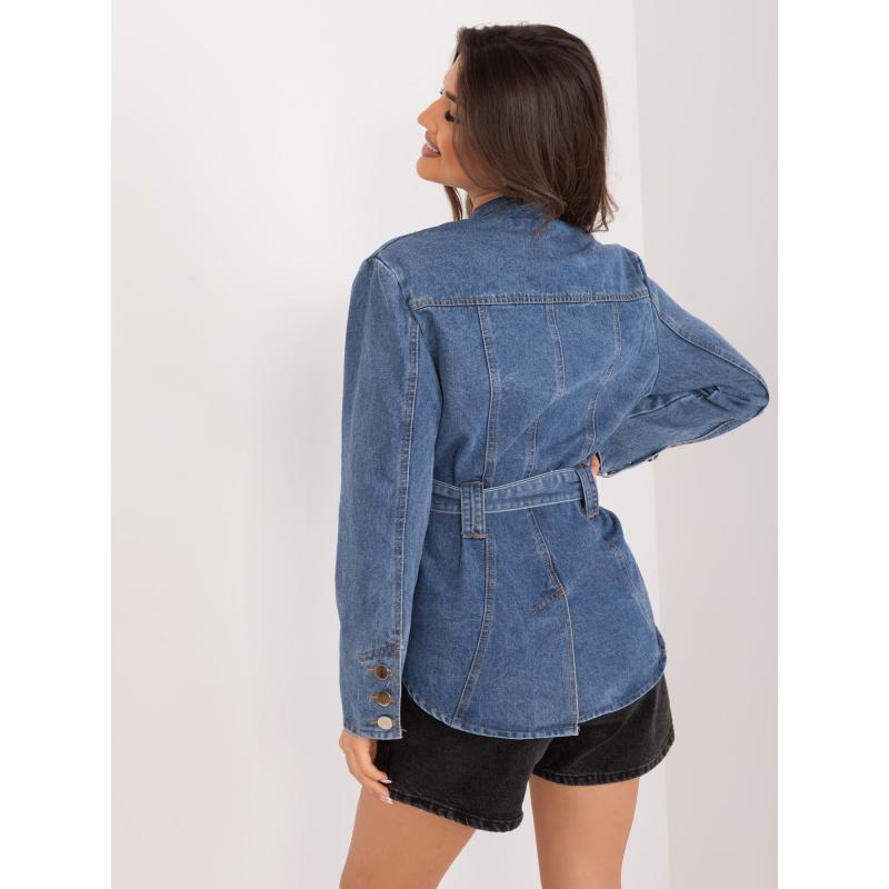 Dámská bunda s páskem džínová LOPA tmavě modrá