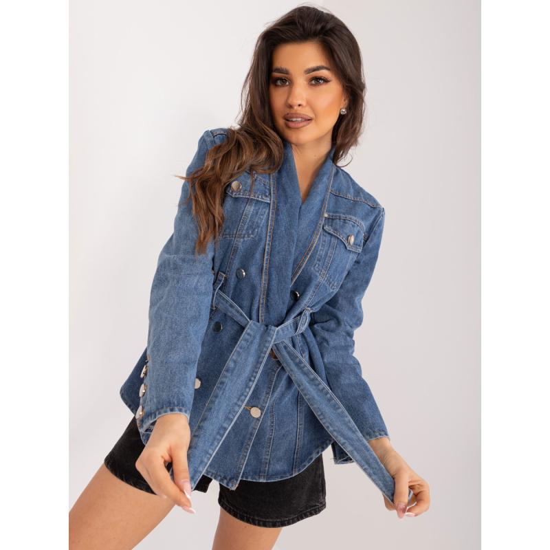 Dámská bunda s páskem džínová LOPA tmavě modrá