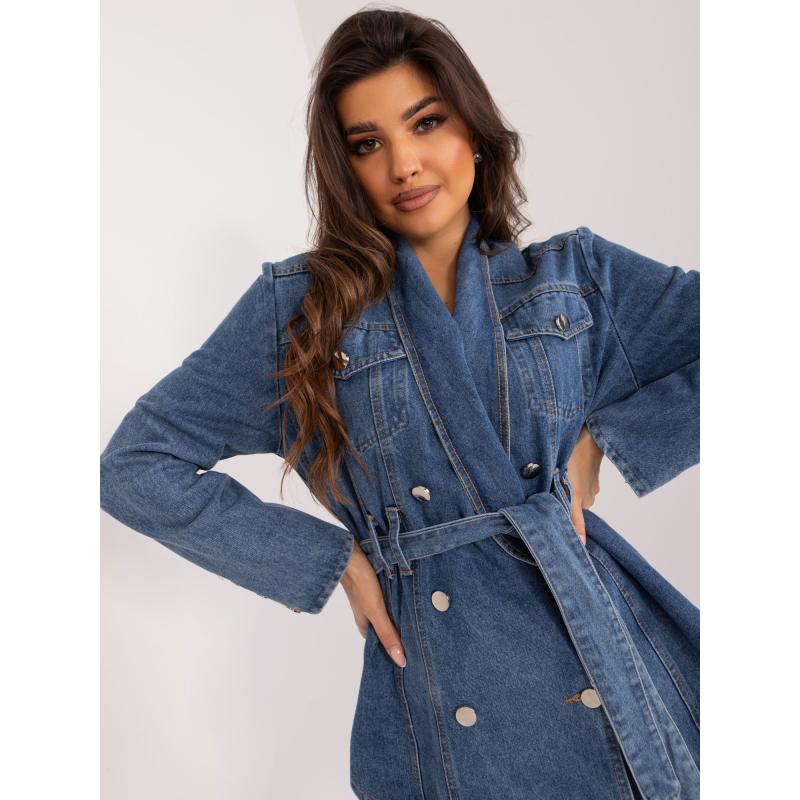 Dámská bunda s páskem džínová LOPA tmavě modrá