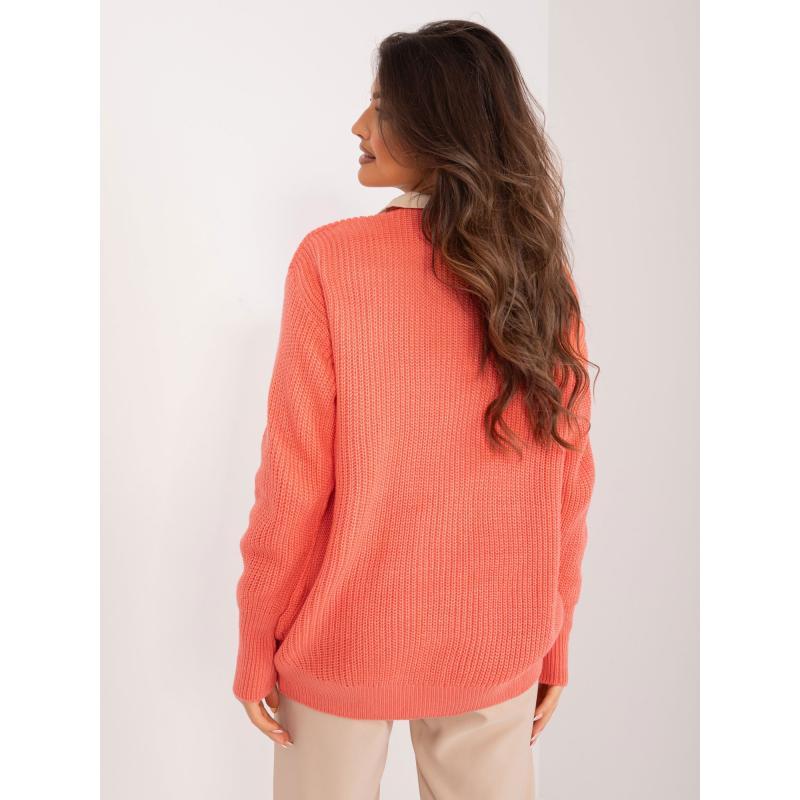 Dámský pulover volného střihu RUE PARIS korálový